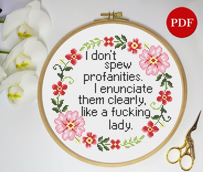 Conjunto de 6 patrones de punto de cruz con citas feministas, paquete Snarky Rude (descarga digital) imagen 2
