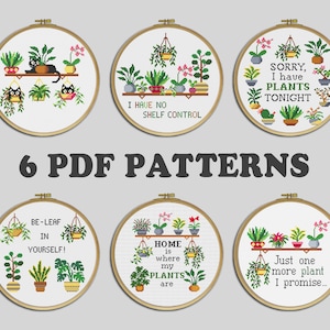 Set of 6 Plants Cross Stitch Patterns, Bundle House plants PDF Pattern file, Hoop art Cross Stitch PDF Bundle Set files, Digital download