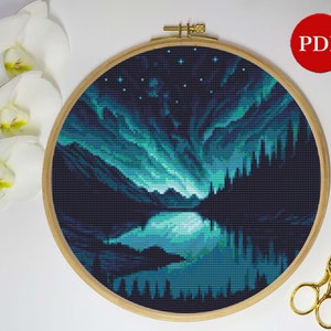 Northern Lights Cross Stitch Pattern, Northern Lights Embroidery Stitch pattern, Nature Cross Stitch PDF Pattern file, Digital download