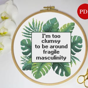 Modèle de point de croix masculin maladroit : citation féministe impertinente (PDF)