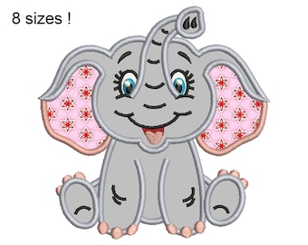 Baby Elephant Applique Machine Embroidery Design (Digital File)