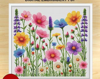 Wildflower Meadow Cross Stitch Pattern: Floral Embroidery (PDF Pattern)