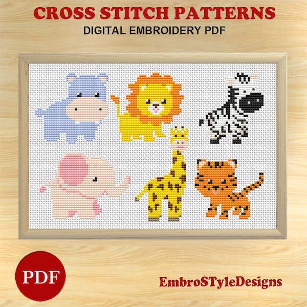 Set of 6 animals counted cross stitch pattern, 6 patterns of Animals Cross Stitch, PDF file, Digital download