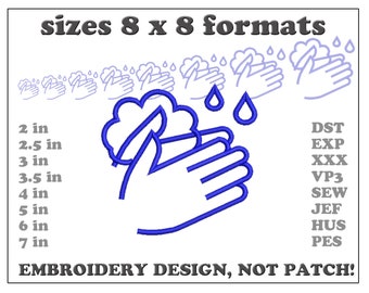 Wash Hands Embroidery Design: Clean Hands Machine File (8 Sizes)