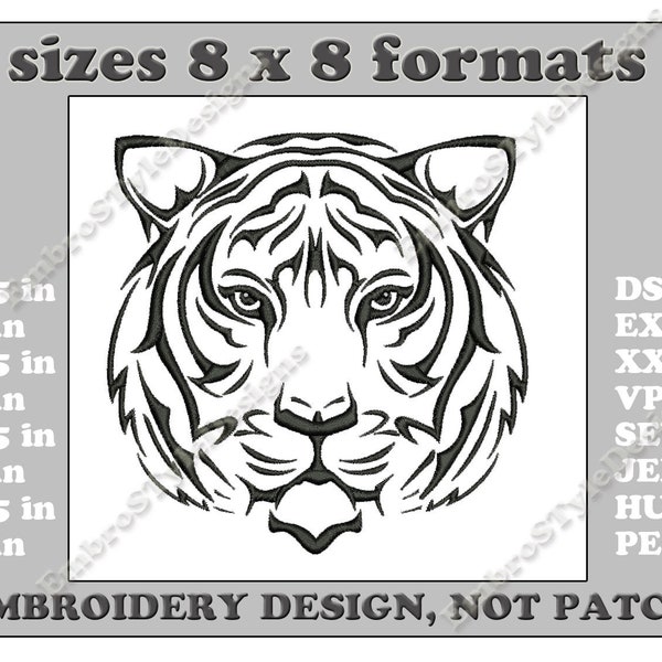 Tiger Embroidery Design, Tiger Face Machine Embroidery Designs, Tiger Head Machine Embroidery Design Files, 8 sizes