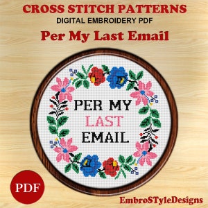 Patrón de punto de cruz "Per My Last Email": Corona floral (patrón PDF)