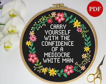 Confidence Quote Cross Stitch Pattern: Floral Wreath Embroidery (PDF Pattern)