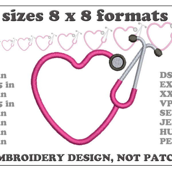 Stethoscope Embroidery Designs, Stethoscope Monogram Machine Embroidery, Medical Nurse Embroidery Designs, Heart Stethoscope Embroidery