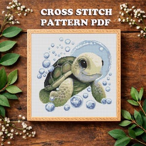 Kruissteekpatroon baby zeeschildpad: aquarelontwerp (pdf-patroon)