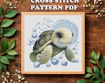 Baby Sea Turtle Cross Stitch Pattern: Watercolor Design (PDF Pattern)