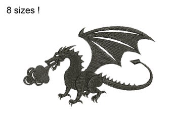 Monochrome Dragon Embroidery Design: Black Dragon Files (8 Sizes) (Digital File)
