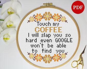 Funny Coffee Cross Stitch Pattern: Subversive Embroidery (PDF Pattern)