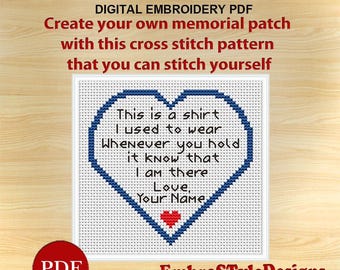 Custom Memorial Heart Cross Stitch Pattern, Personalized Keepsake (PDF Pattern)