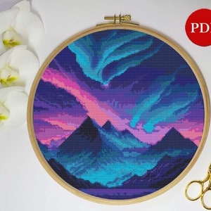 Northern Lights Cross Stitch Pattern, Northern Lights Embroidery Stitch pattern, Counted Cross Stitch PDF Pattern file, Digital download