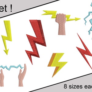 7 designs in 1 set Lightning Embroidery Designs, Lightning Machine Embroidery Design Files, Instant Download