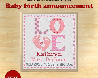 Love Birth Announcement Cross Stitch Pattern: Customizable DIY (PDF)