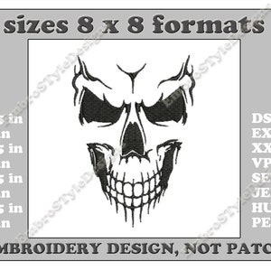 Skull Embroidery Design, Skull Head Machine Embroidery Designs, Skeleton Machine Embroidery Design Files, 8 sizes