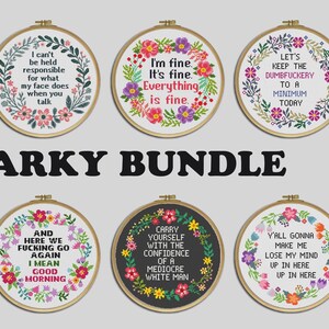 Set of 12 Snarky Cross Stitch Patterns: Funny Sassy Quotes (Digital Download) image 3