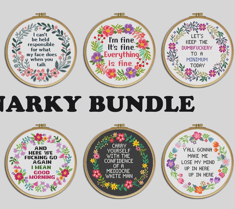 Set of 12 Snarky Cross Stitch Patterns: Funny Sassy Quotes (Digital Download) image 3