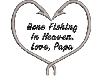 Custom Memorial Fishing Heart Embroidery Design | Personalized Remembrance (Digital File)