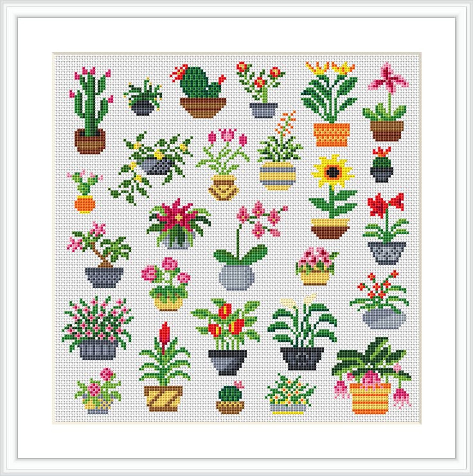 Modern Floral Cross Stitch Pattern: Home Plants Embroidery (PDF Pattern ...