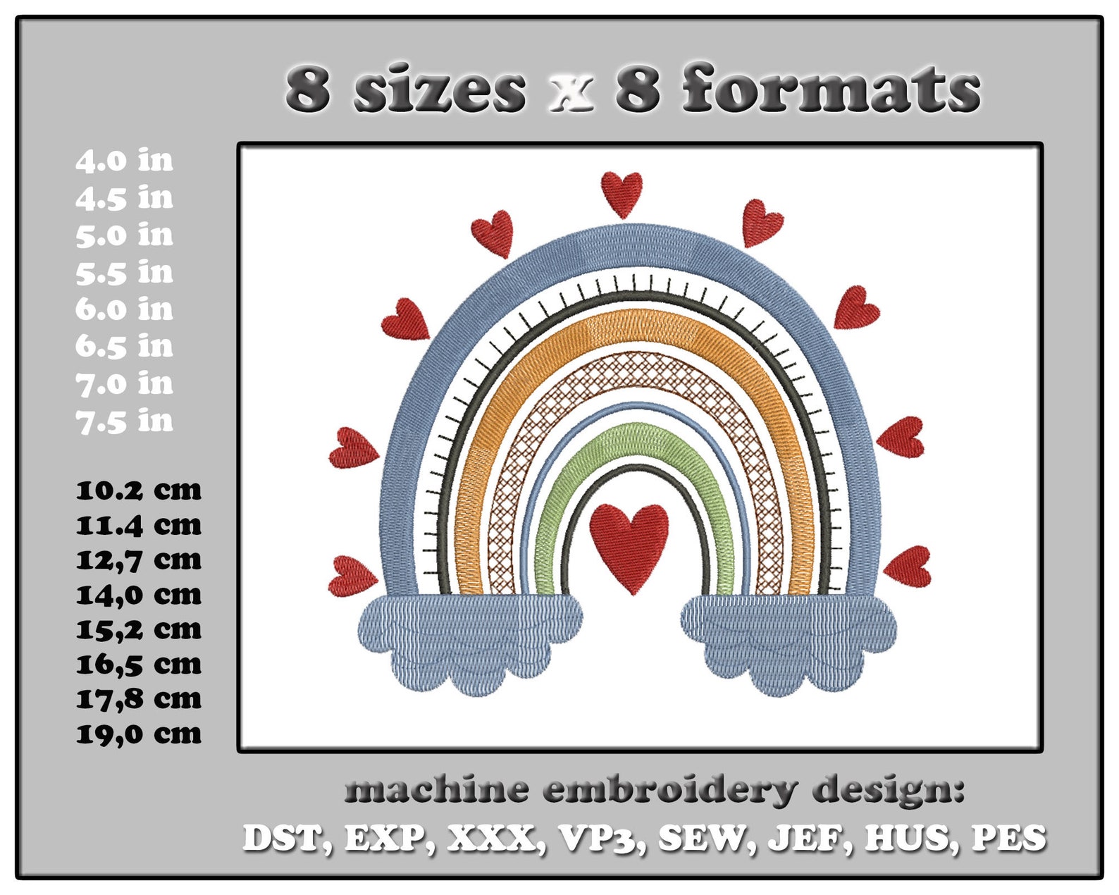 Boho Rainbow Embroidery Design: Modern Machine File (8 Sizes) - Etsy