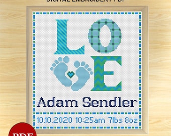 Love Birth Announcement Cross Stitch Pattern: DIY Customizable (PDF file)