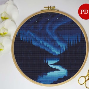 Northern Lights Cross Stitch Pattern, Northern Lights Embroidery Stitch pattern, Counted Cross Stitch PDF Pattern file, Digital download