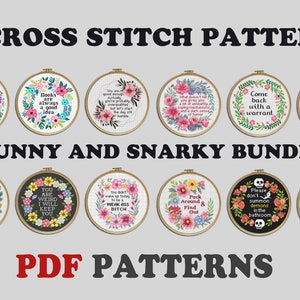 Set of 12 Snarky Cross Stitch Patterns: Funny Sarcastic Bundle (PDF Download)