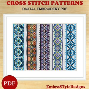 5 Bookmarks Cross Stitch Patterns, Folk ornament bookmarks Cross Stitch Pattern, Ornament Bookmark Embroidery Pattern, PDF file