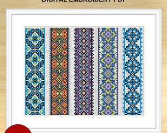 5 Bookmarks Cross Stitch Patterns, Folk ornament bookmarks Cross Stitch Pattern, Ornament Bookmark Embroidery Pattern, PDF file