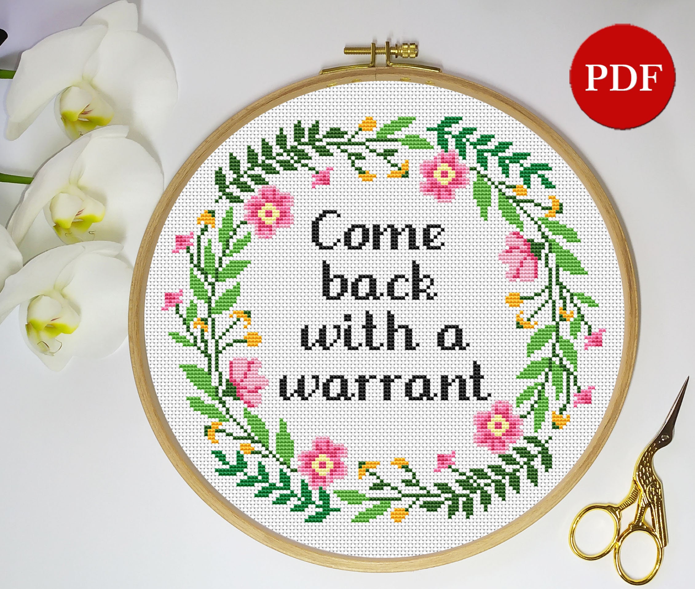 Come Back With the Warrant. Starter Cross Stitch for Beginners