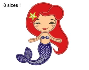 Cute Mermaid Applique Machine Embroidery Design (Digital Download)