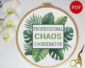 Chaos Coordinator Cross Stitch Pattern: Funny Floral Wreath (PDF Pattern)
