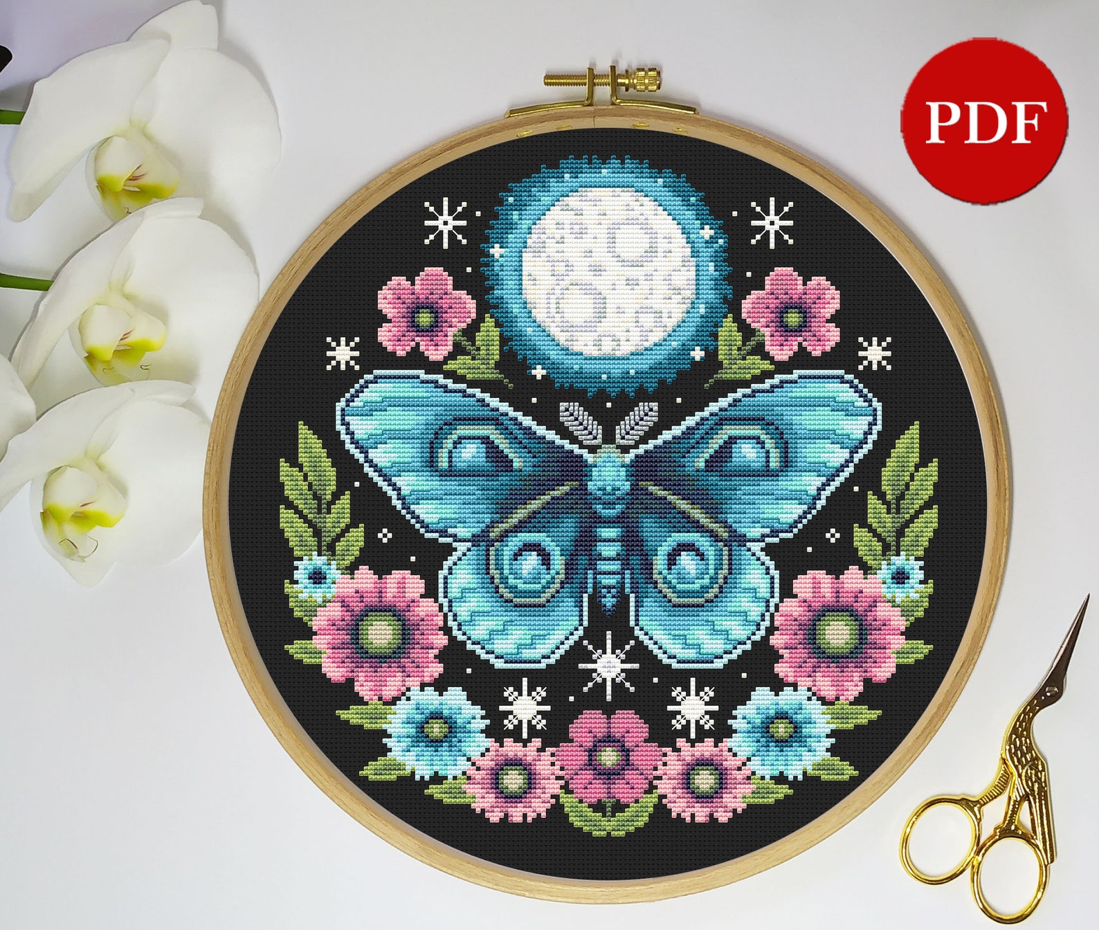Set of 6 Butterfly Luna Moth Cross Stitch Patterns: Moon Phase Set (PDF ...