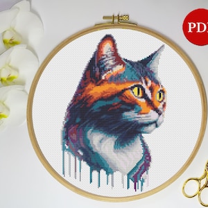 Rainbow Cat Cross Stitch Pattern: Watercolor Kitty (Digital Download)