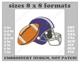 Football Helmet & Ball Machine Embroidery Design: 8 Sizes (Digital File)