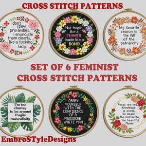 6x feministisches Zitat Kreuzstichmuster, Snarky Rude Bundle (digitaler Download)