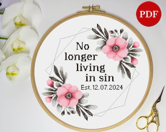 Funny Wedding Cross Stitch Pattern  No Longer Living in Sin, Anniversary Gift (PDF Pattern)