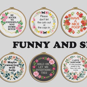Set of 12 Snarky Cross Stitch Patterns: Funny Sassy Quotes (Digital Download) image 2