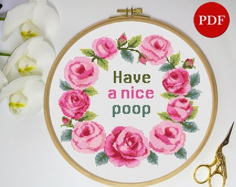 Rude Blumenkranz Kreuzstichmuster: Freche Stickerei (PDF-Muster)
