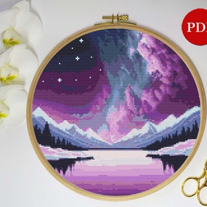 Northern Lights Cross Stitch Pattern, Northern Lights Embroidery Stitch pattern, Nature Cross Stitch PDF Pattern file, Digital download