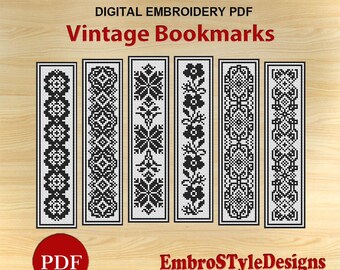 6 Vintage Bookmarks Cross Stitch Patterns: Folk Embroidery (PDF file)