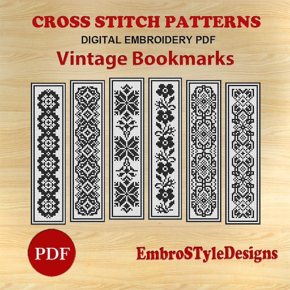 6 Vintage Bookmarks Cross Stitch Patterns: Folk Embroidery (PDF file)