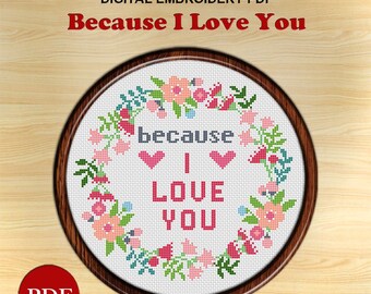 Love Floral Wreath Cross Stitch Pattern (PDF Pattern)