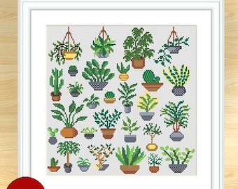 Home Plants Cross Stitch Pattern: Modern Floral Embroidery (PDF file)