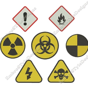 Warning Signs Embroidery Designs, Bio Hazard Machine Embroidery Designs, Radioactivity Machine Embroidery Design Files, Danger signs