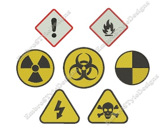 Warning Signs Machine Embroidery Designs: Biohazard, Radioactivity (Digital File)