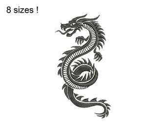 Diseño de bordado de dragón serpiente, bordado a máquina de dragón negro (8 tamaños)