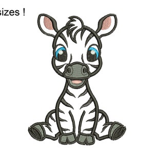 Baby Zebra Applique Machine Embroidery Design, Cute Zebra Applique Machine Embroidery Design Files, 8 sizes